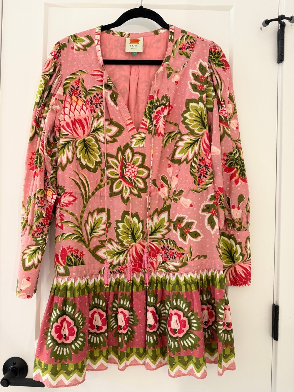 FARM Rio Pink Floral Dress with Green Trim
